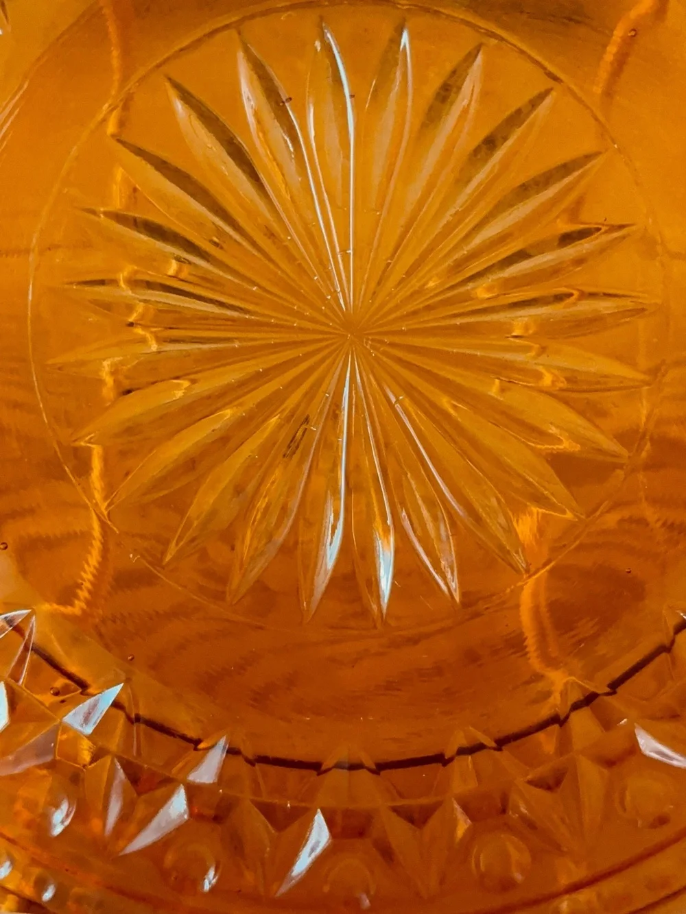 Vintage Amber MCM Indian Pressed Glass Decorative Plate